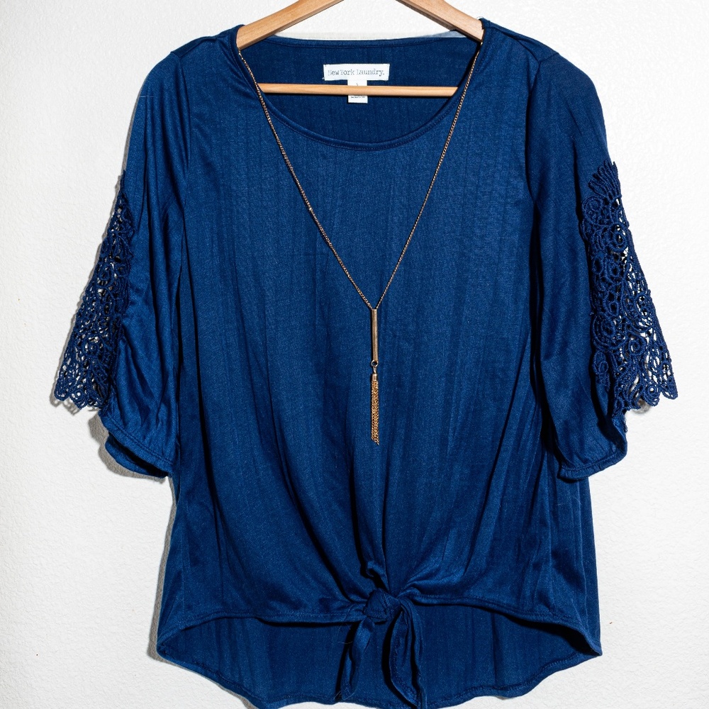NWT New York Laundry Navy Blue Blouse